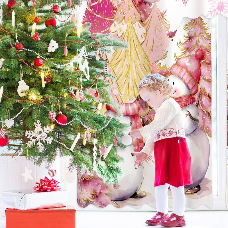 FuWeave Christmas Kitchen Curtains 3 Piece Set Pink Snowman Window Curtains and Valance Set Xmas Curtain Swag for Kitchen Bedroom Living Room Decor, 60 x 36 Valance, 36 x 30 Tier - Image 5